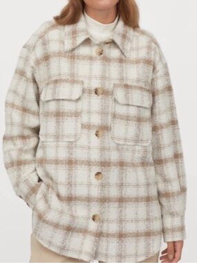 HM Plaid Shacket Jacket in Cream and Beige